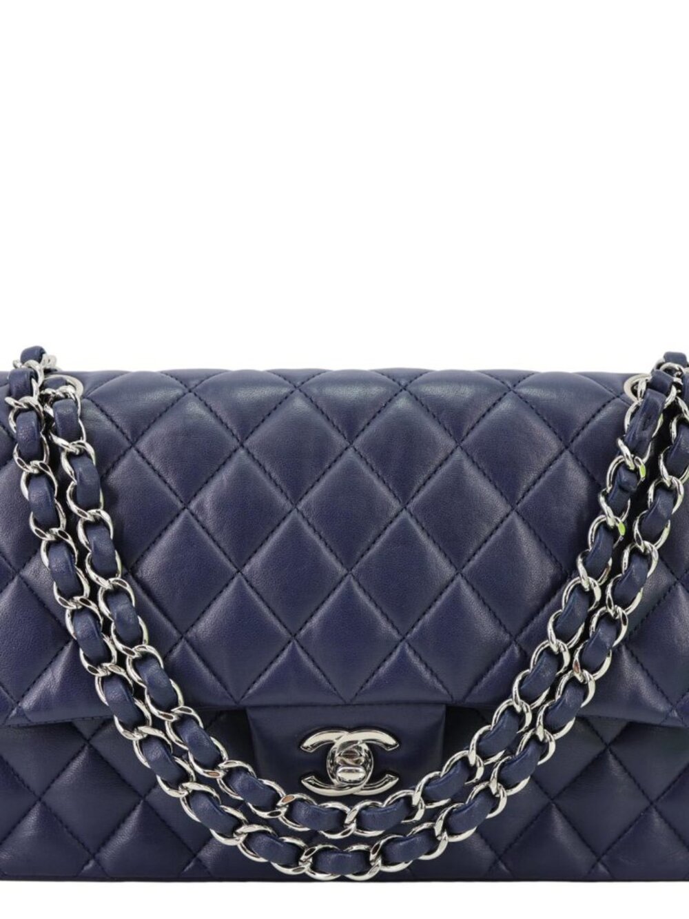 Chanel Jumbo Classic Double Flap Quilted Lambskin Leather Shoulder Bag Navy Blue